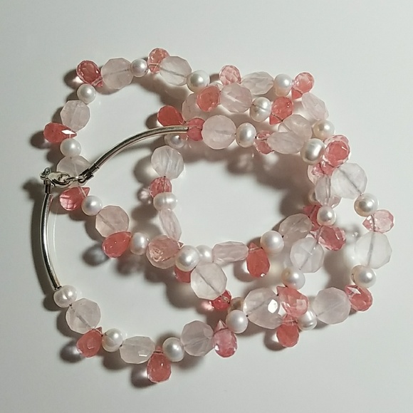 Gorgeous Rose Quartz, Crystals & Pearls Necklace - Picture 3 of 3